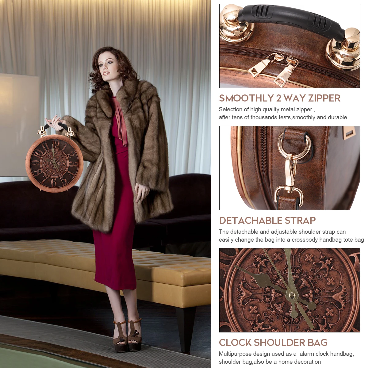 Angelkiss Bolsas Femininas Bolso de Lujo Women Crossbody Clock Modeling Messenger Bag Pu Leather Luxury Clutch and Handbag