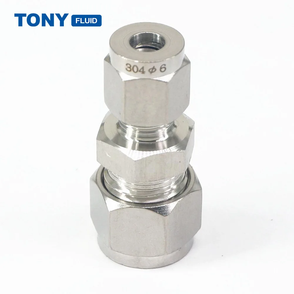6mm x 8mm OD Stainless Steel Reducing Union Tube Fitting Double Ferrule Compression Tube Fitting