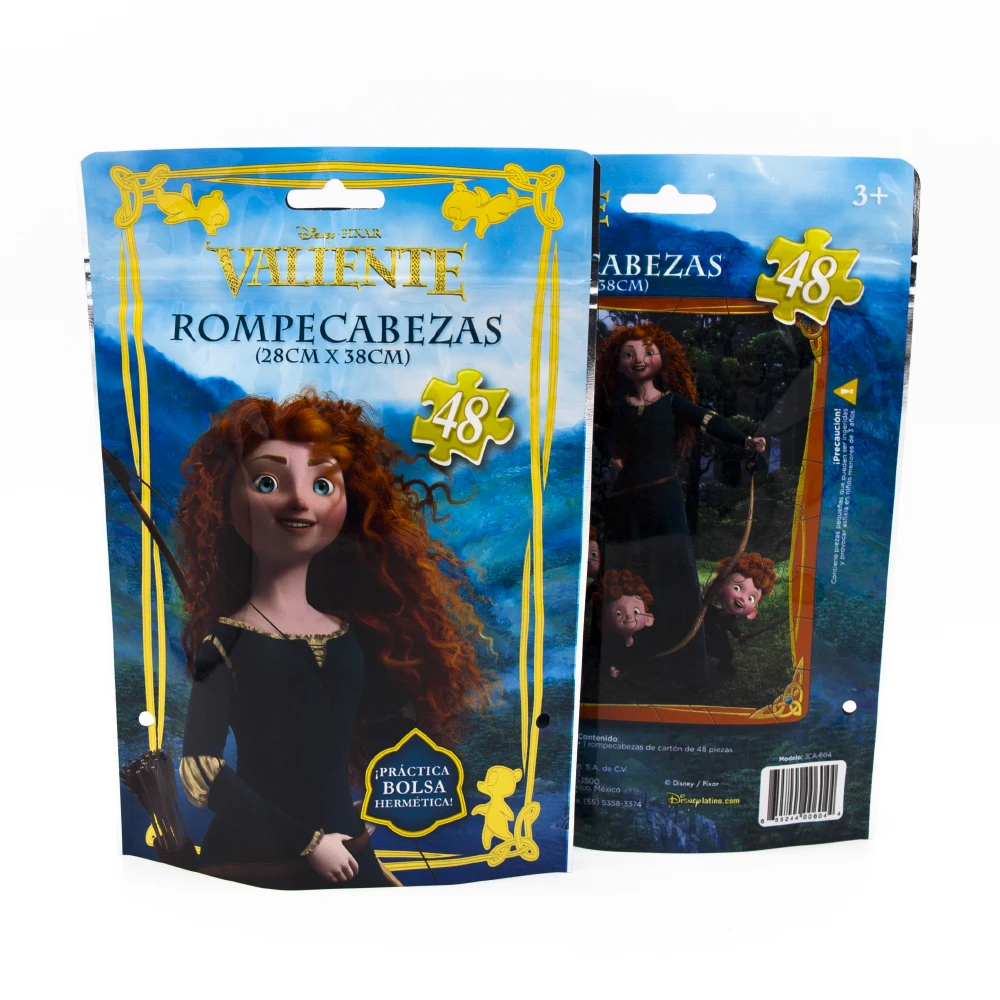 
custom cartoon print recyclable zipper stand up plastic gifts toy packaging bag with a hang hole 