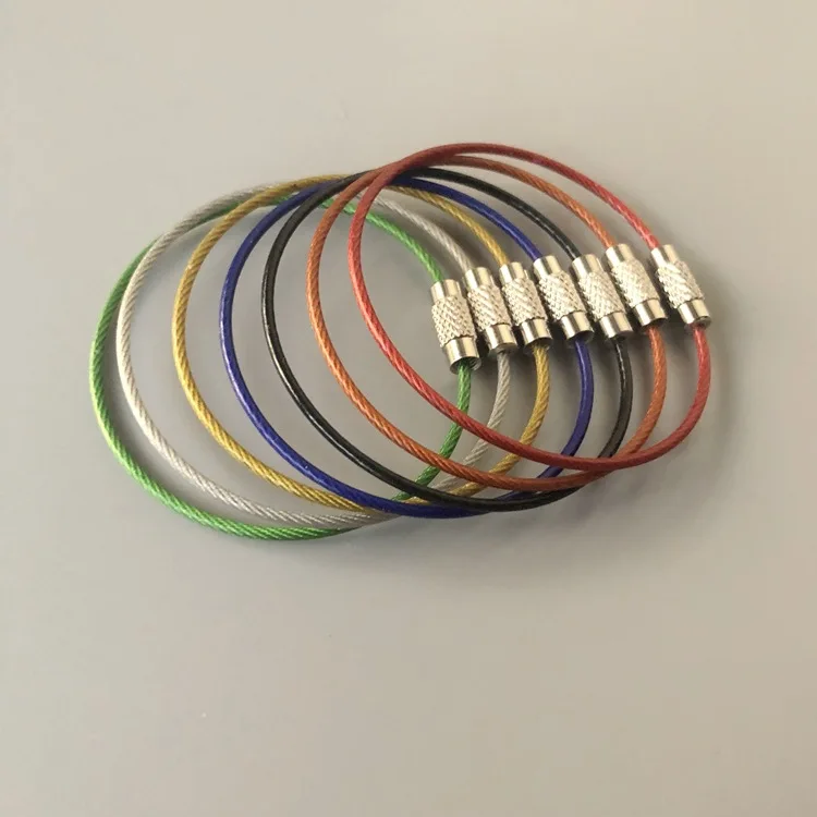 Assorted Colored Screw Locking Metal Stainless Steel Wire Cable Wire Keychain Loops 1.5 X150mm String for Luggage