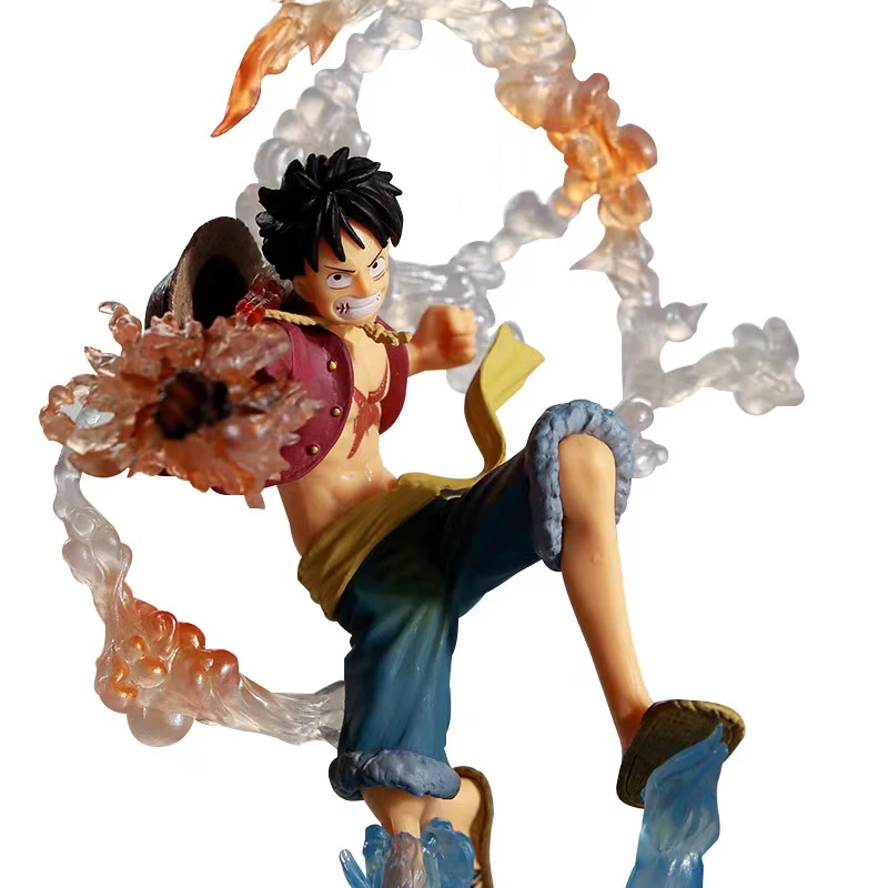 Custom 3D PVC One Piece Figure ZERO Fire Fist Luffy Figure Battle Rubber Gun Model Anime Doll Case Decoration
