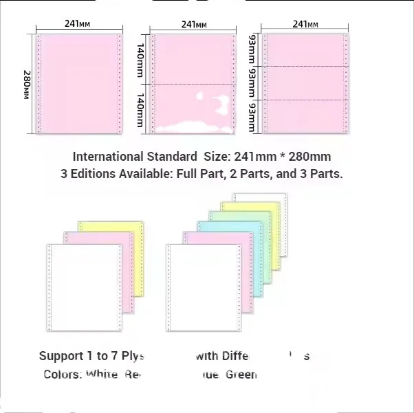 A Grade NCR Multi Color Carbonless 8 1/2 x 11 in 21.3 lb Bond Precollated 2 3 4 Part Sheet Copy Paper for Laser Ink Jet Printer