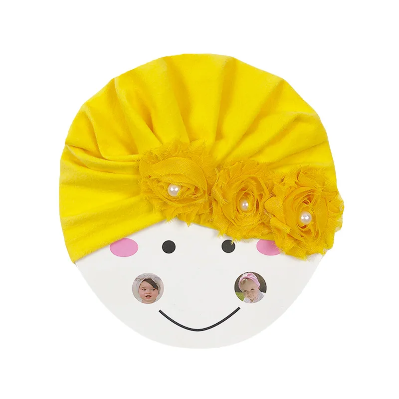 Flower Design Baby Turban Hats Solid Color Soft Cloth Caps for Newborn Baby Girls