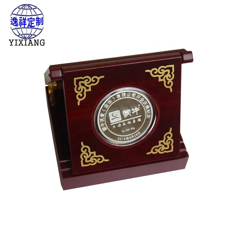 Coin Maker Custom Cheap Die Cast Silver Souvenir Coin With Wooden Box