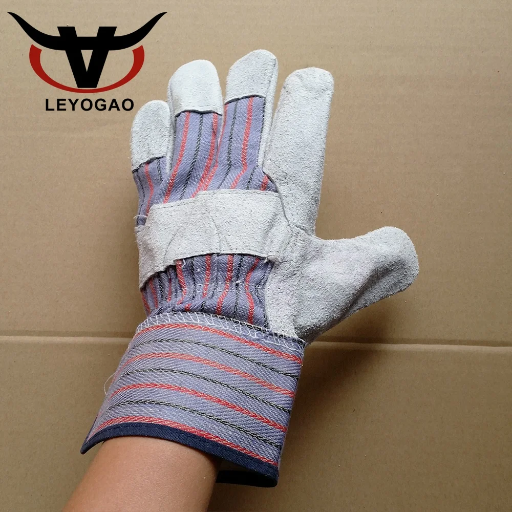 Factory price full palm half hand safety  garden working splicing  split  cowhide leather gloves work mechanics