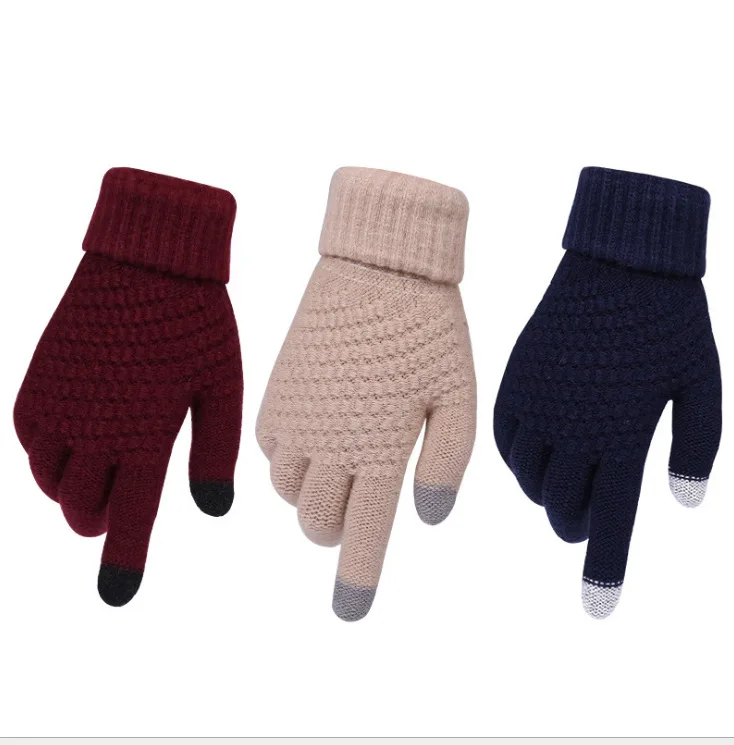 new brushed knitted pure wool warm winter mitten fashion lady men women jacquard touch screen mitten