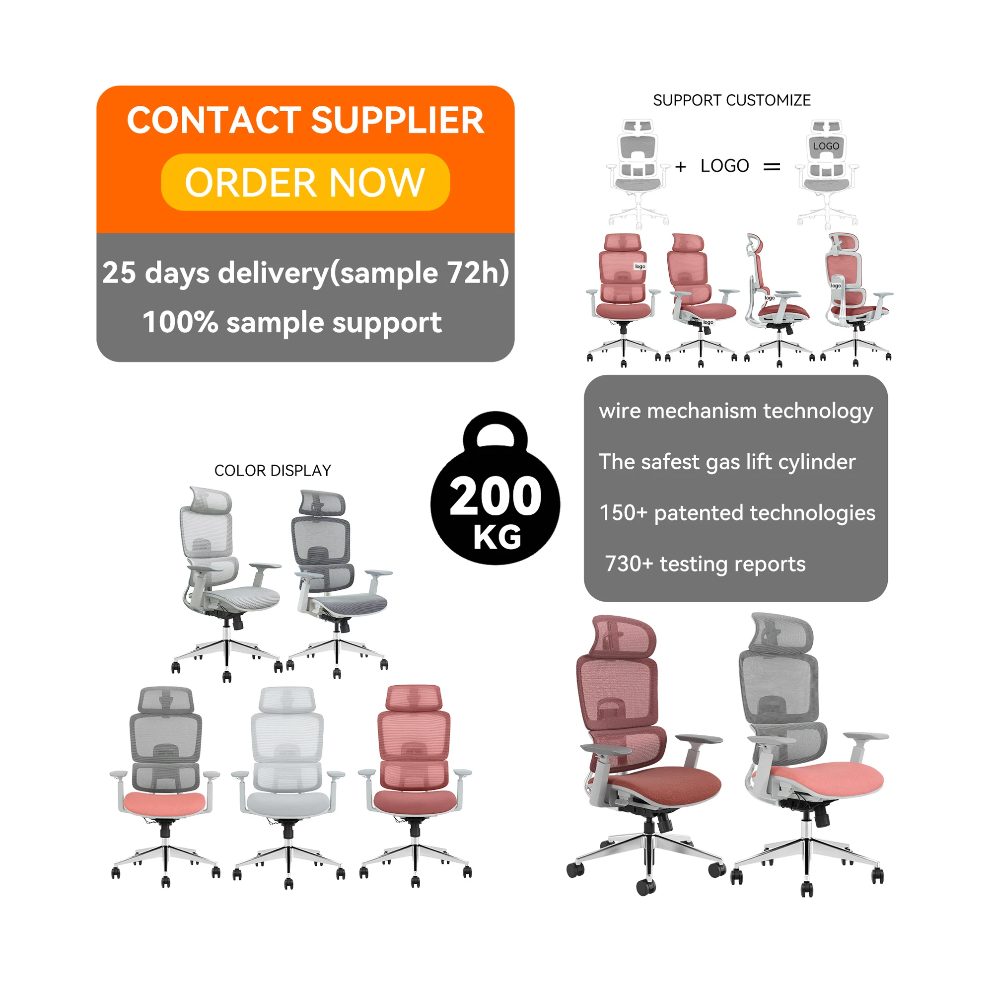 Vaseat ST8-GH Ergonomic Office Chair Mesh Seat Giratory Orange Color Comfortable Desk Chair Computer Chair OEM Office Furniture