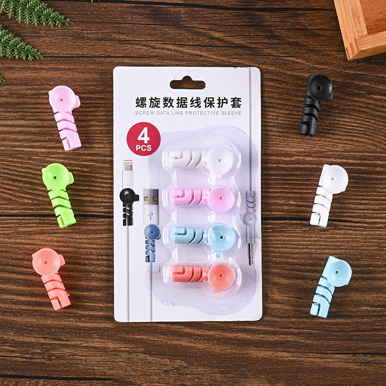 4 blister packaging data line silicone winder USB charger cable protection headphones line Protector