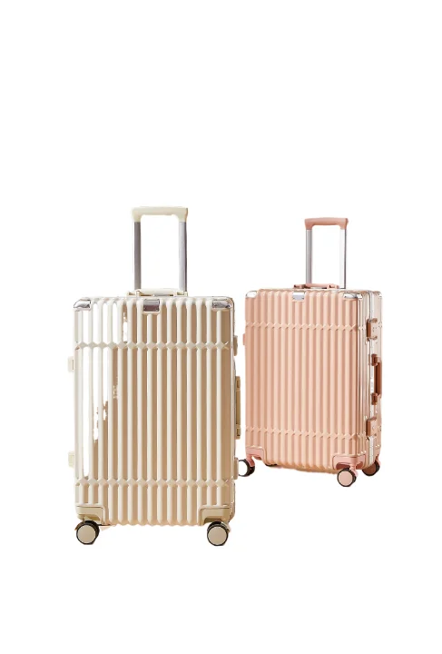 Vintage White Gps Tags Passport And Tag Luggage Handle Wrap Aluminum Frame Trolley Suitcase