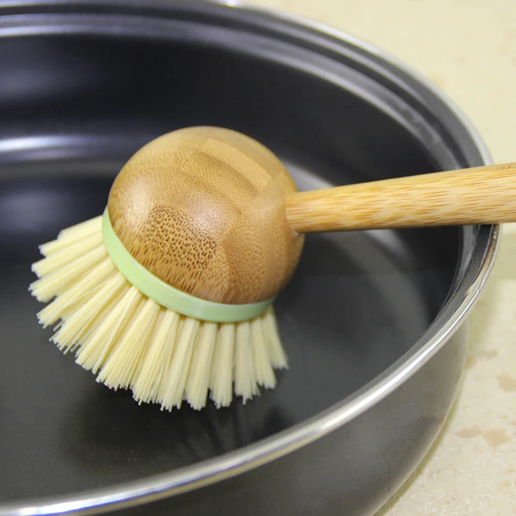 K & B Wholesale Kitchen Bamboo Wood Dishes Brush Long Handle Pot Cookware Brush