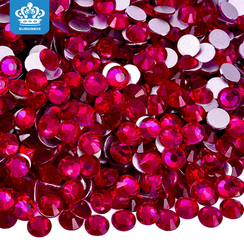Blinginbox P346 Burgundy Red SS16 SS20 SS30 Glass Rhinestone Crystal Non Hotfix Glitter Stones Flatback Nail Art DIY Decorations