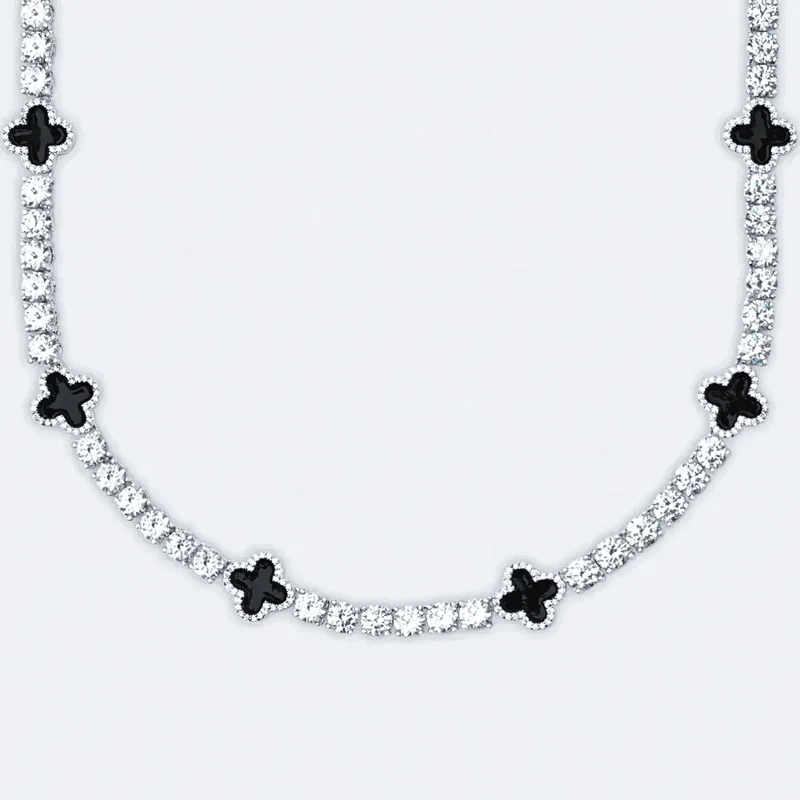 Hip Hop Fine Jewelry Passd Diamond Tester 925 Silver 3MM 4MM 5MM Moissanite Black Agate Clover Tennis Chain For Men Women