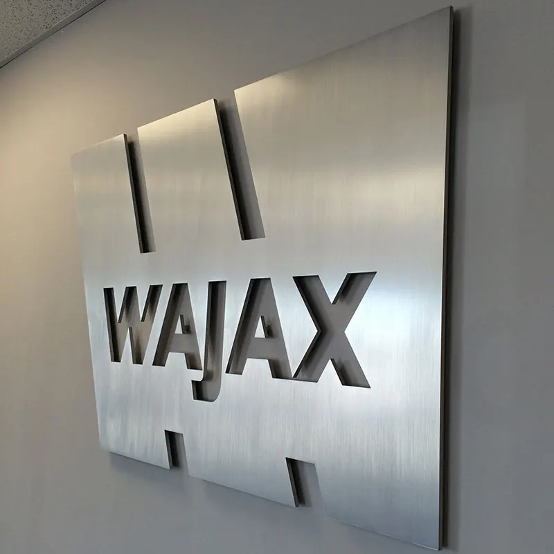 Custom Metal Signs Reception Lobby Wall Logo Commercial Residential Brushed Finish Aluminum Cut outs Signage