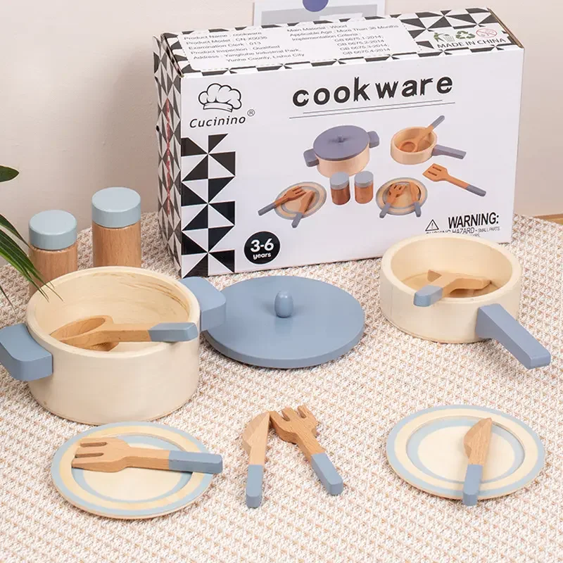 Play Dishes Toddler Cooking Accessories Sets for Kids Wooden Kids Kitchen Toys Early Education