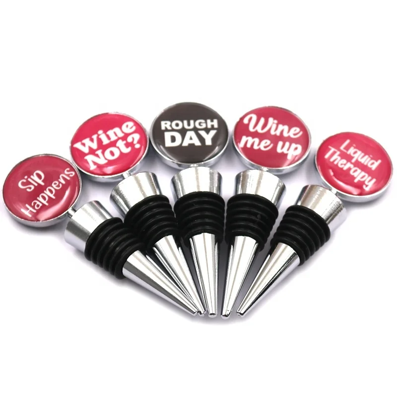 Wholesale custom logo metal zinc alloy round shape funny red wine bottle stopper