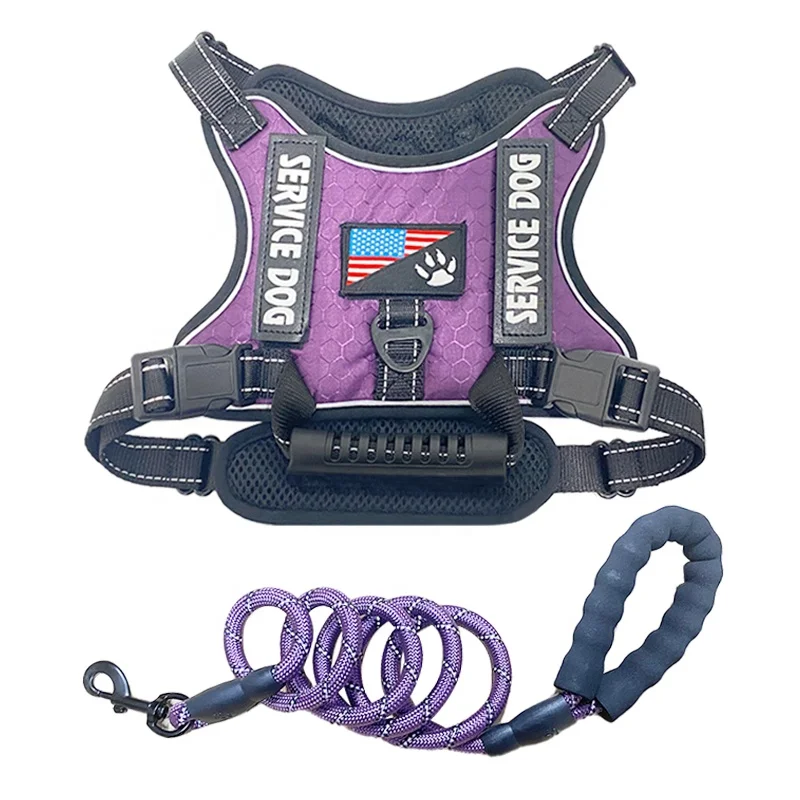 PET063 Soft Breathable Cushion Reflective Adjustable Designer Dog Harness With Soft Padded Handle Dog Leash