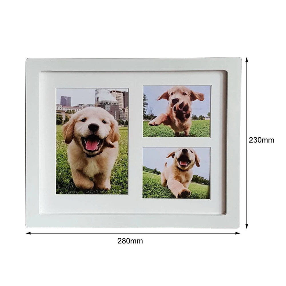 Creative Pet Photo Frame Pet Paw Prints Clay Memorial Photo Frame Solid Wooden Picture Souvenir Home Table Ornament
