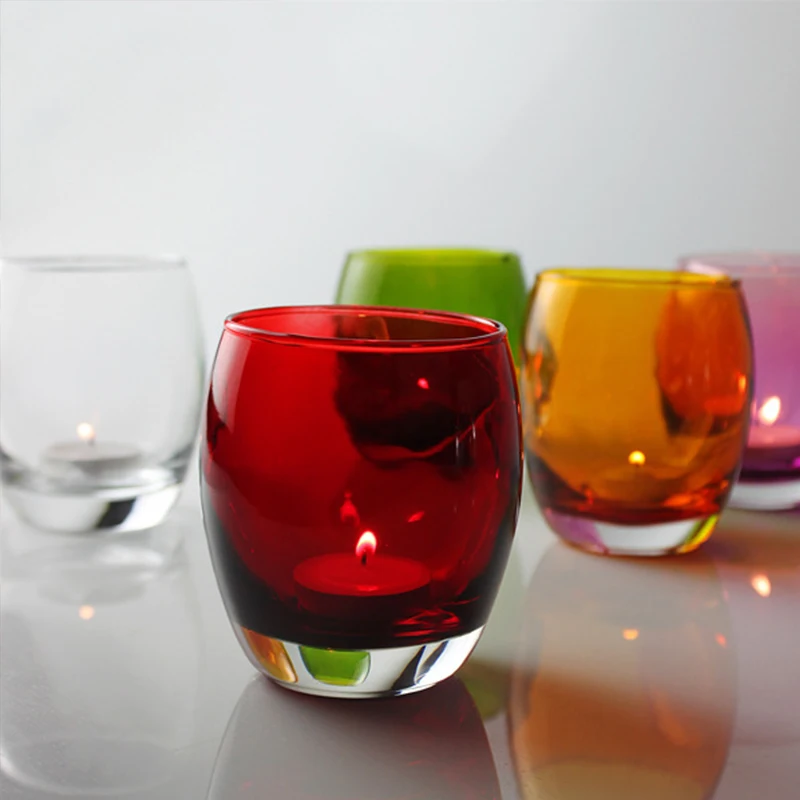 Christmas new color round drum transparent and stained glass candlestick candle cup romantic candlelight dinner bar decoration