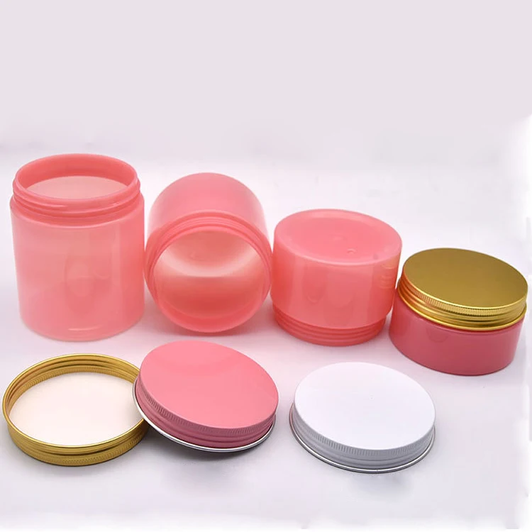 In stock 100ml 150ml 200ml 250ml Cosmetic Packaging clear container and Colorful jars gold Plastic pet pink Jar with lids
