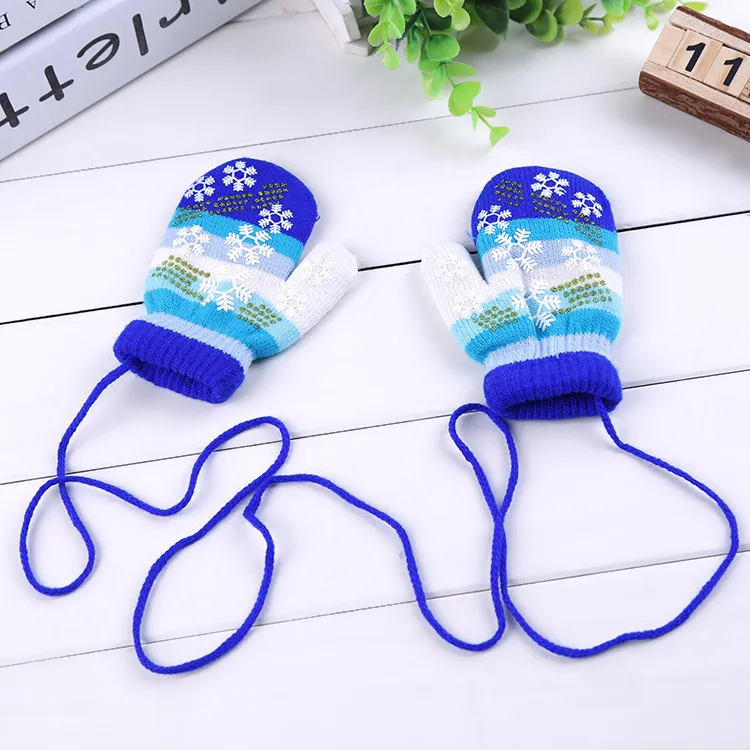 Оптовая продажа, детские зимние вязаные рукавицы, Детские теплые длинные перчатки с милым рисунком для детей