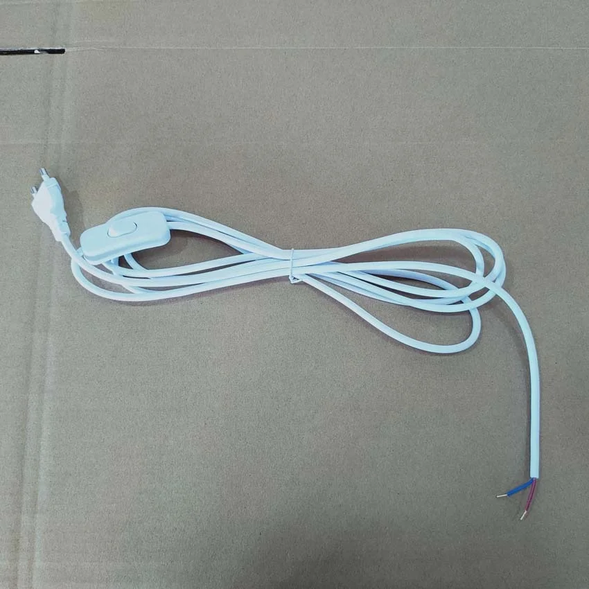 Korean 2-Pin Plug 2X0.75mm2 Flat PVC Power Cable 303 On Off Switch Bare Ends DIY Lighting Cord Set