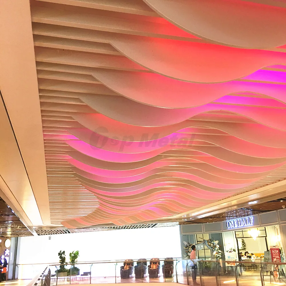 Interior Wall and Roof Decoration Fireproof Stretch Wave Aluminum Baffle Ceiling Panels