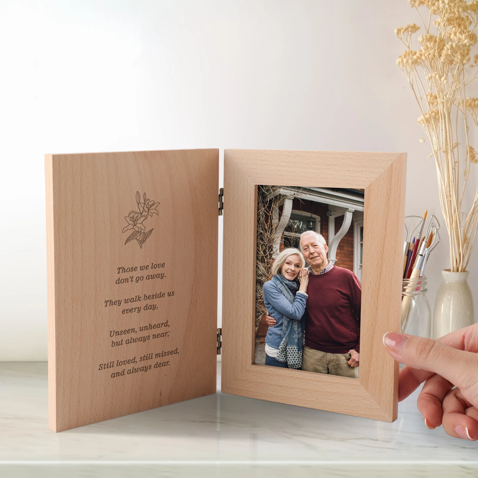 Memory Condolence Sympathy Gift Personalized Double Hinged wood photo Frame