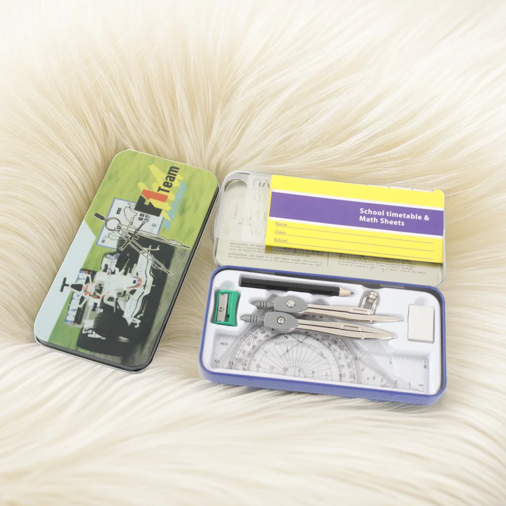 Tin Mathematical Set/Four Design Geometry Box/12Pcs Math Set/Student Geometry Set