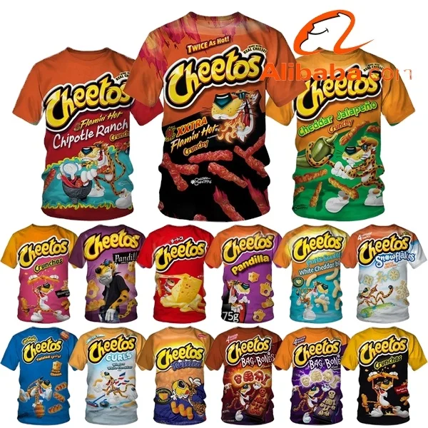 Summer Fashion Potato Chips Cheetos Printed T-Shirts Casual Snacks 3D Printing Shirt Men Women O Neck Hip-Hop Tops Streetwear