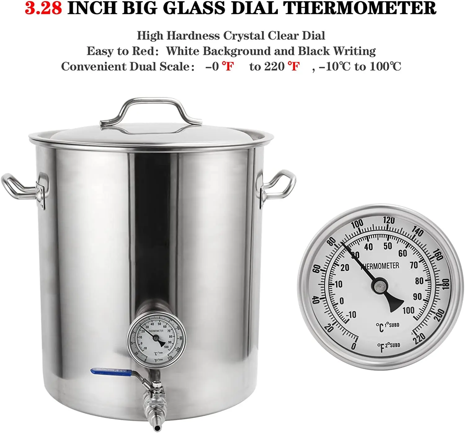Homebrew Distilling Alcohol Distillation Brew Kettle Brewing Dia stainless steel  Thermometer with 1/2 Inch NPT port