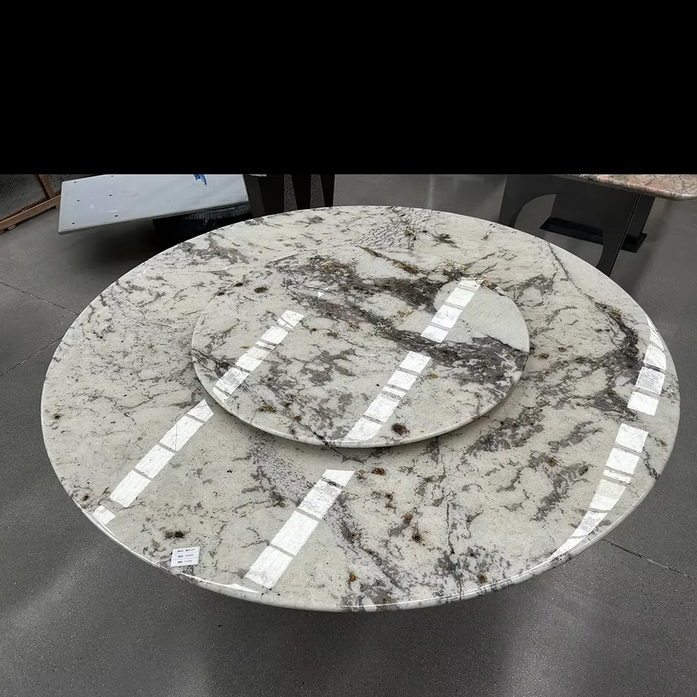 Black Dark Grey Color Circular  Natural Stone Table Premium Quality Double-deck Dining Table Luxury Style Decoration