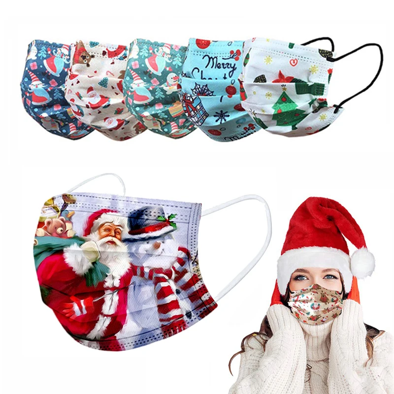 
 Рождество с принтом маски для фестиваля счастливого Нового года, маски для вечеринок в 3 слоя одноразовая Защитная маска для лица на открытом воздухе схода уход за кожей лица крышка  