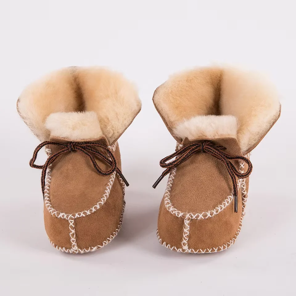 Prewalker Newborn Baby Toddler Australian Double Face Sheepskin Shearling Leather Wool Winter Snow Boots Shoes