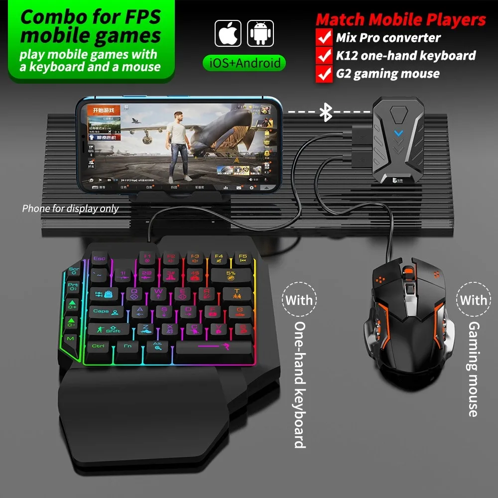 Беспроводной конвертер с клавиатурой One-hand F6 и игровой мышью G2 для мобильных игр Ios android 4
