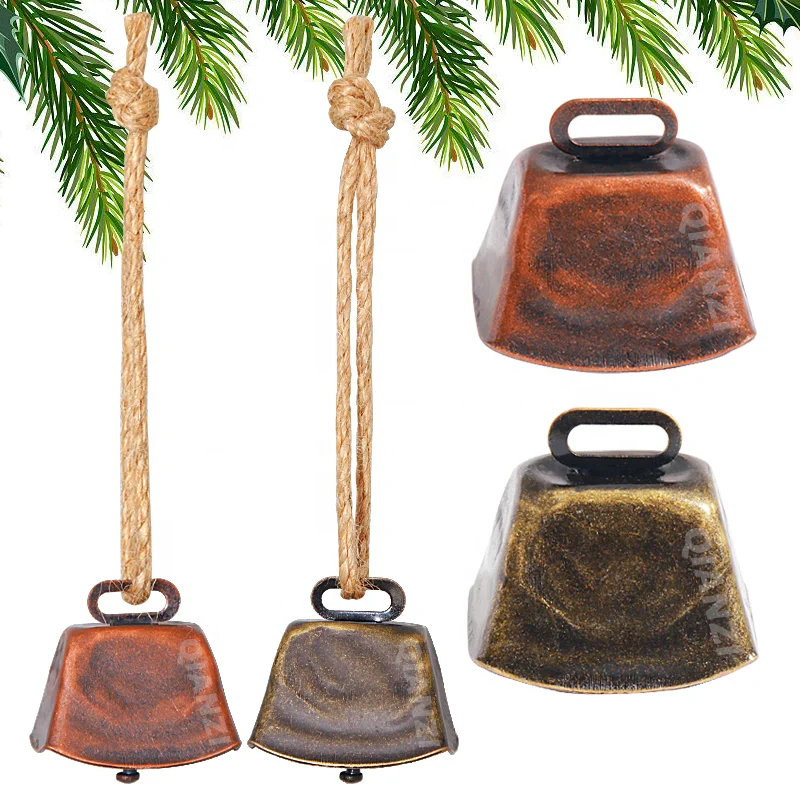 Hot Sales DIY Metal Christmas Pendant Vintage Wrought Iron Wind Chimes Horn Bells Interior Decoration Wall Hanging Twine Bell