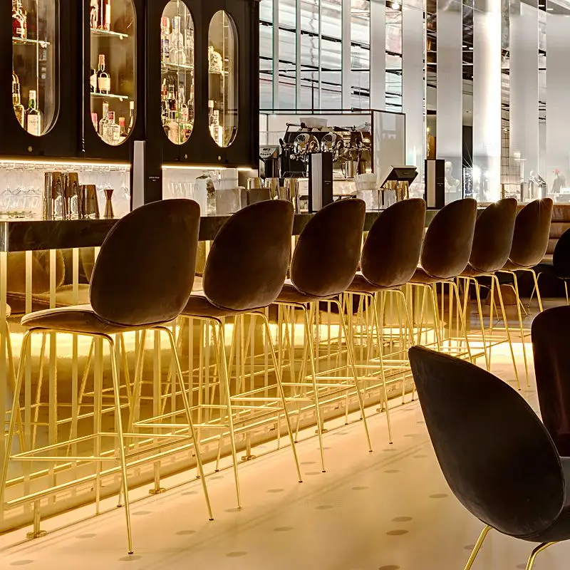 Manufacturer Home Furniture High Bar Stool Metal Leg Kitchen Modern Fabric Bar Chair