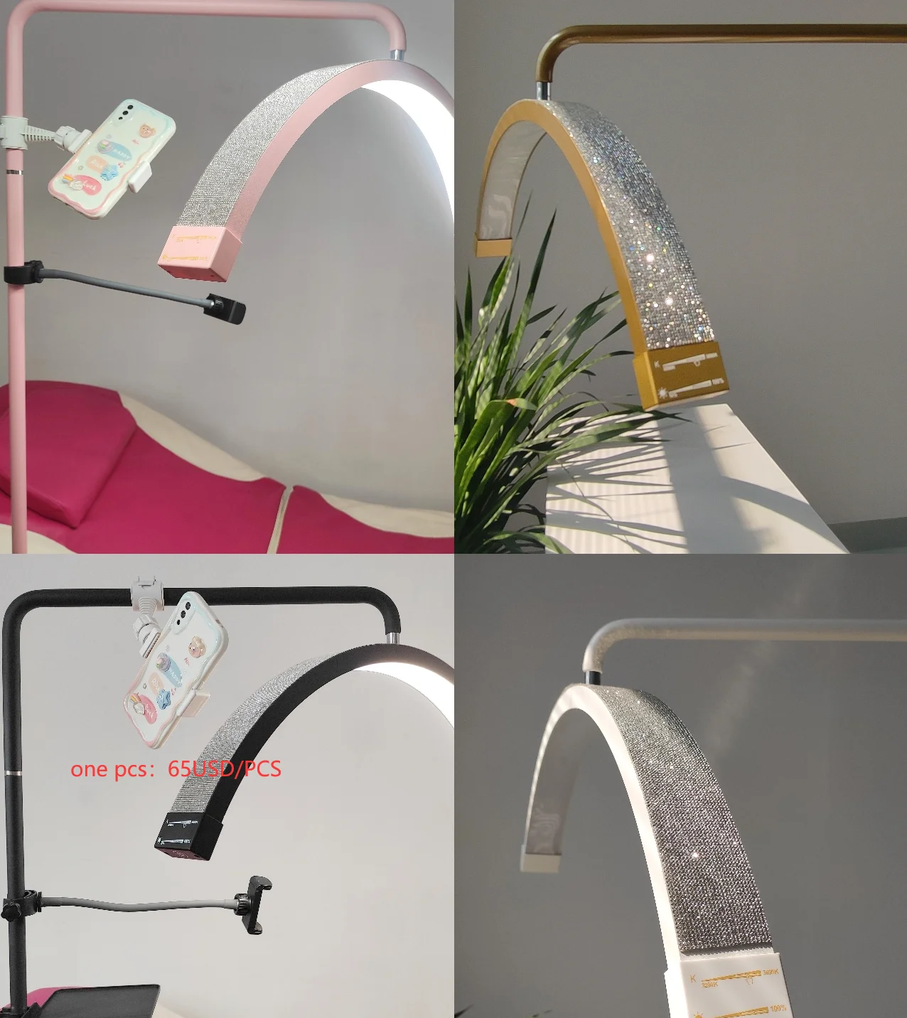 FOSOTO 28Inch Stand Light Led Half-Moon Lamp Crystal EyeLash Light Lash Lamp For Eyelashes Lashes Brown Tattoo Spa Lighting