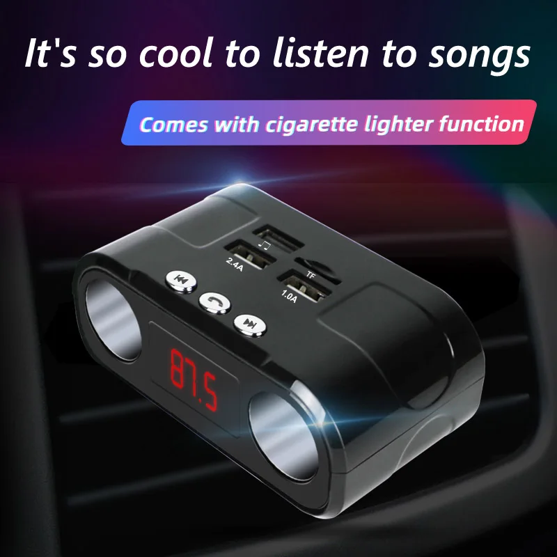 TF Card U Disk Playback Handsfree Car Kit Car Charger 2 Usb Cigarette Lighter Splitter Car Mp3 Player FM Transmitter