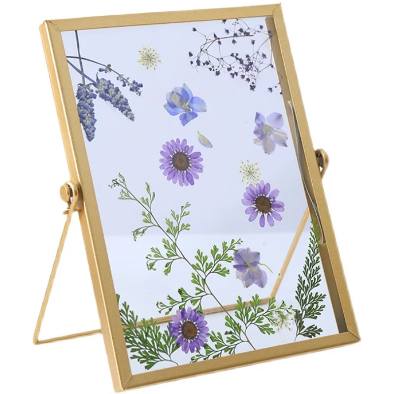 6x8 Embossed Flower Arrangement Specimen Leaves Dried Flowers Photo Frame Gold Metal Photo Frame Decor with Plexiglass