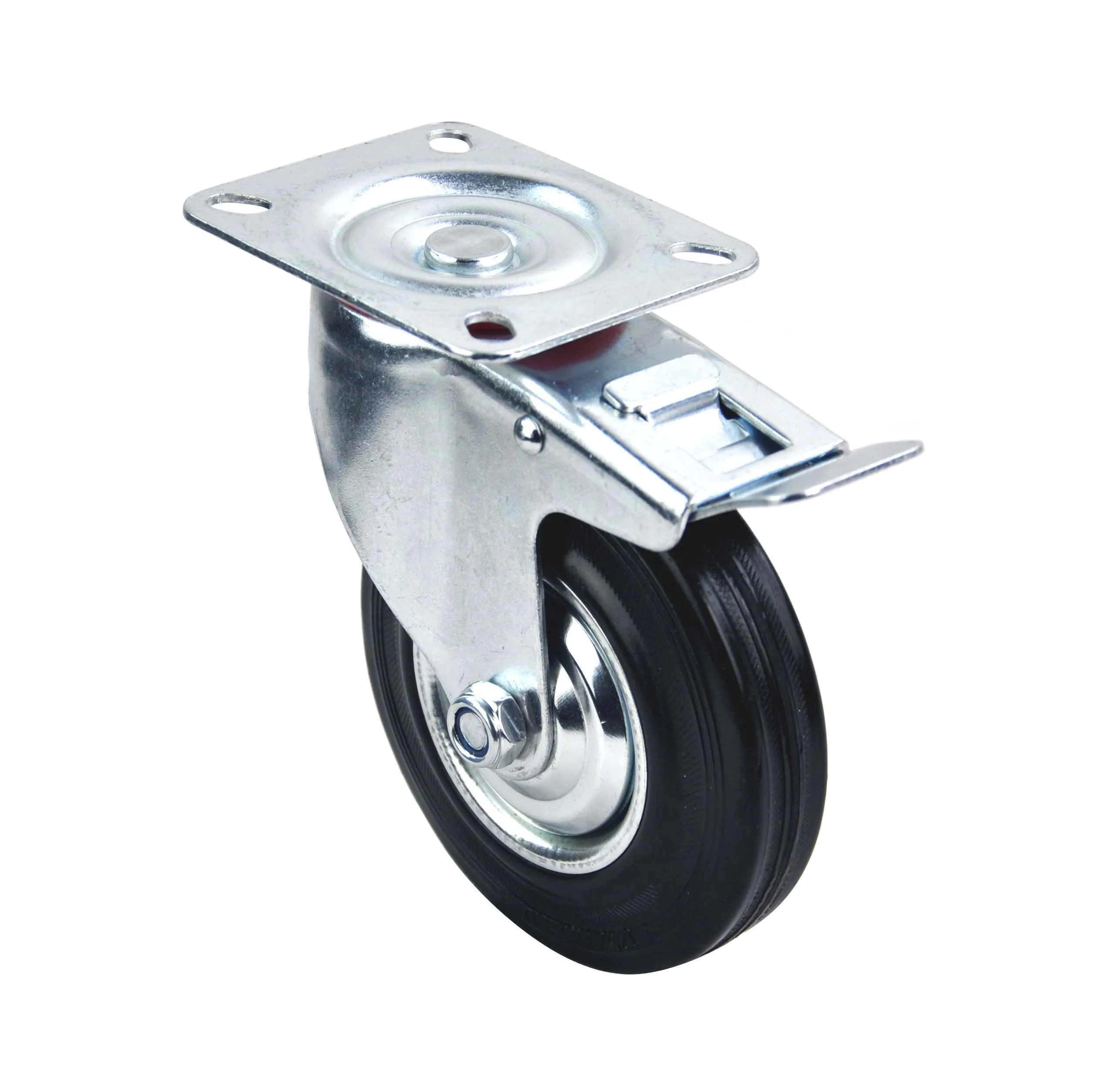 Source factory products 125mm swivel steel  core industrial rubber caster wheel with double brake