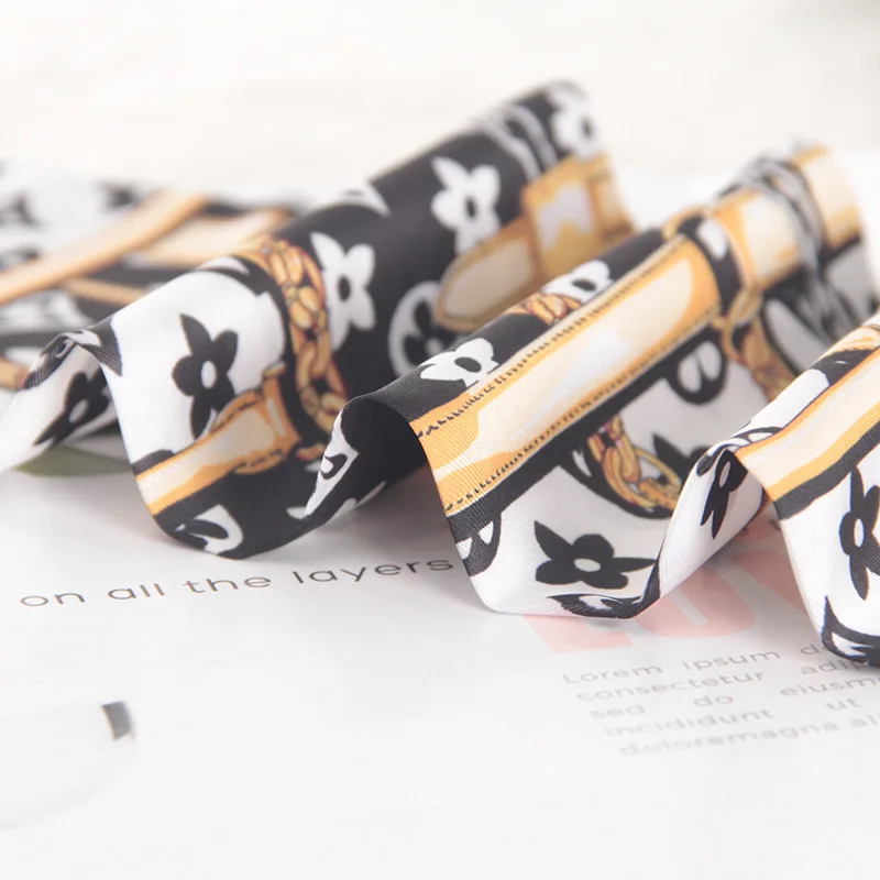 Trendy girls twill Silk cotton scarf printed Belt Vintage Hair Ties brand neckerchief collares Elegant knoted ribbion silky scar