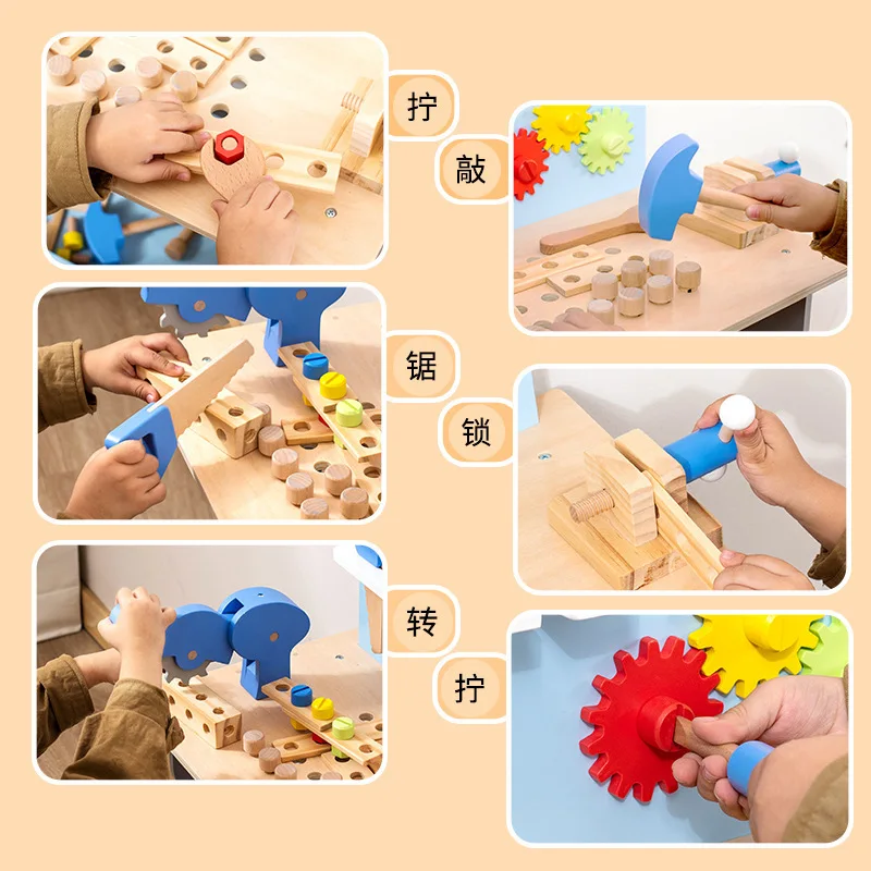 Juguetes Para Los Ninos Baby Wooden Nut Screw Workbench Tool Table Game Montessori Educational Activity Learning Toys For Kids