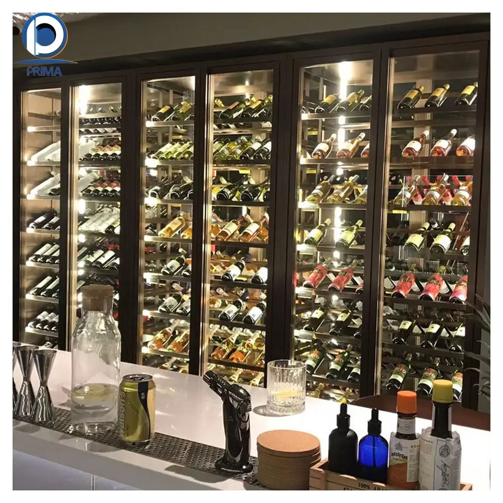 Современный винный шкаф Prima из нержавеющей стали с металлической рамой для гостиной роскошный стеклянный угловой барный