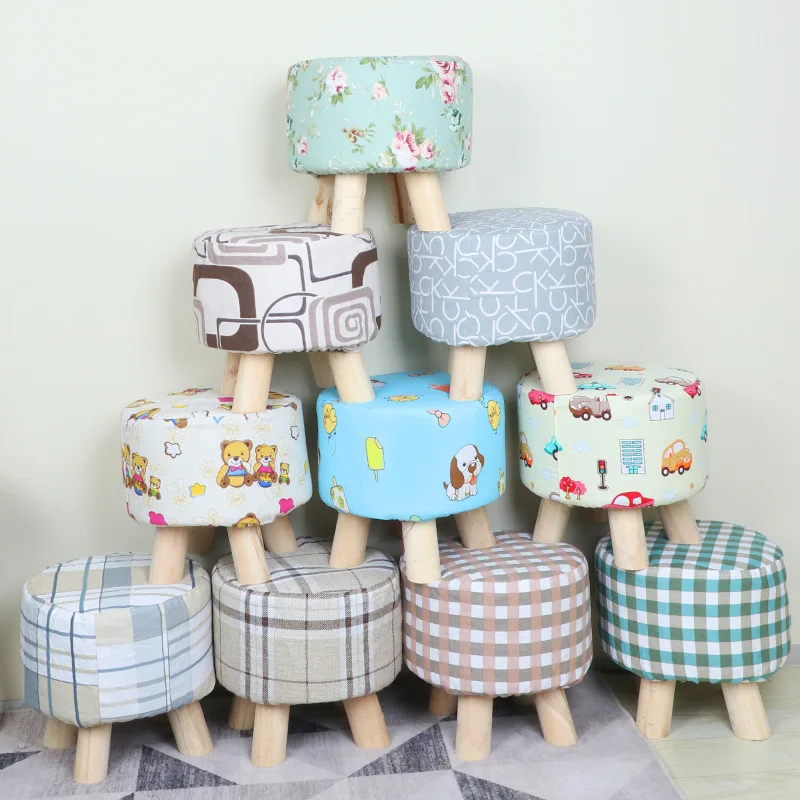 Nordic Three-Legged Round Change Shoes Bench Sofa Stool Washable 6 Colors 2 Styles Ottoman Footstool