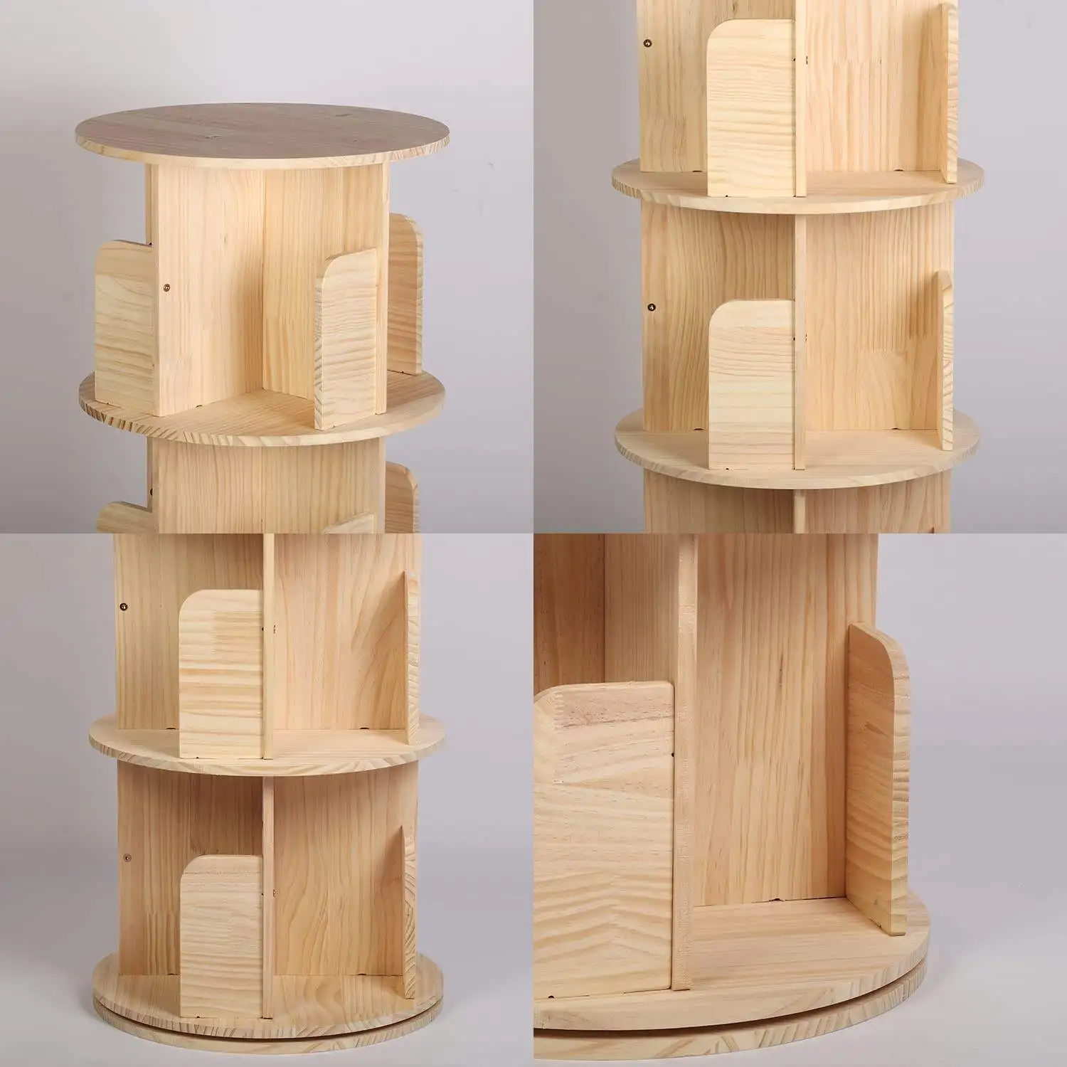 Artistic Rounded Corner Baffle Design Thickened Wood 360 Angle Rotating Bookshelf