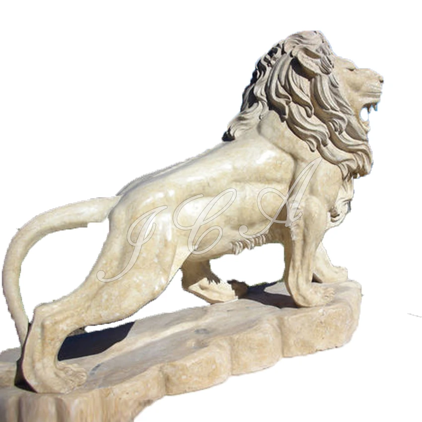 marble lion life size carved antique Yellow stone lion statue outdoor Garden decoration