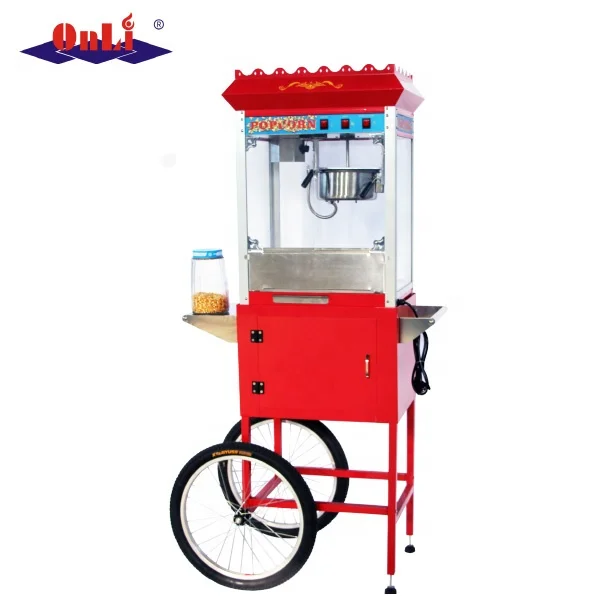 
8 Oz automatic old fashioned electric commercial kettle caramel mobile popcorn machine maker with cart/wheels 