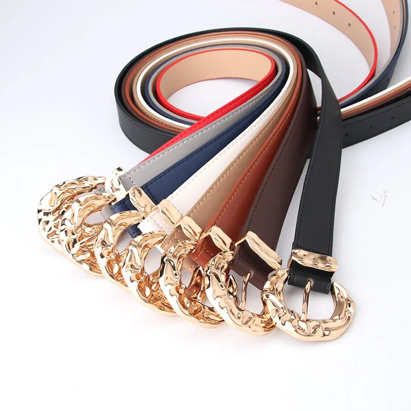 Wholesale latest multi solid color ladies fashion casual women buckles waist PU leather belts for women jeans luxury designer