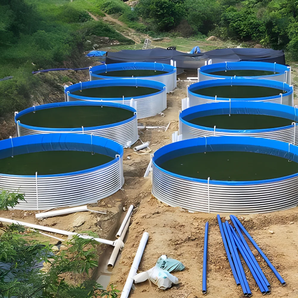 Factory Agricultural Aquaculture RAS Equipment Fish Pond Pvc Canvas Round Corrugated Fish Pond Shrimp Pond