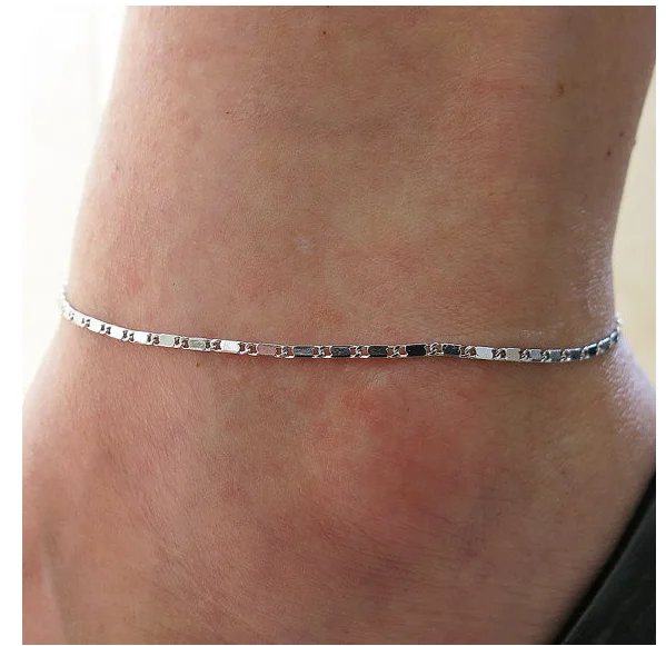 Simple Thin Silver Gold Chain Color Anklet Women Small Ankle Bracelet Barefoot Sandal Beach Foot Jewelry